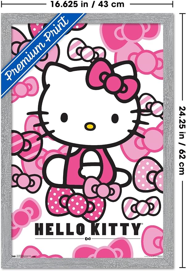 Trends International Hello Kitty: 16 Core - Bows Wall Poster, 22.4L x 14.7W, Gray Framed Version