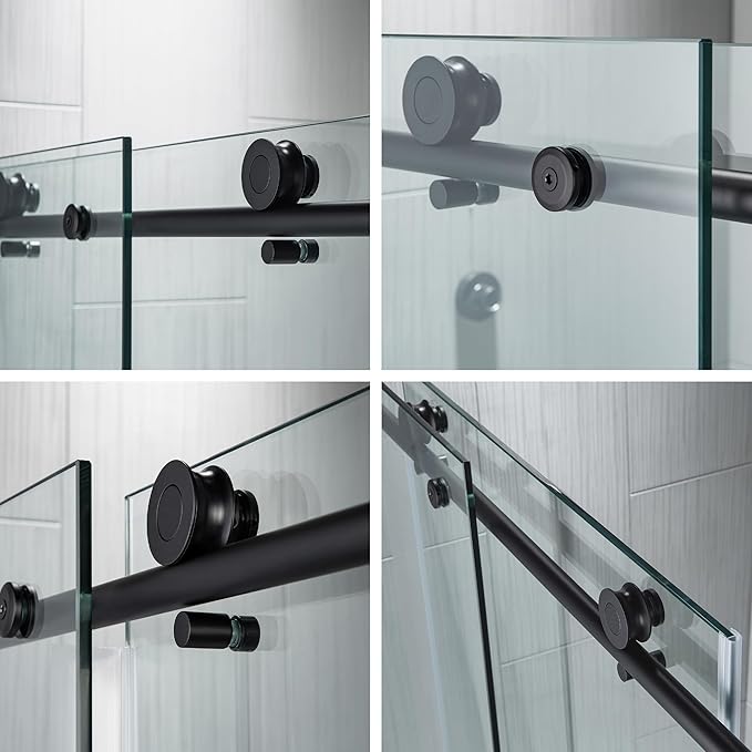 Woodbridge Frameless Bathtub Shower Doors 56-60" Width x 62" Height with 3/8"(10mm) Clear Tempered Glass in Matte Black Finish