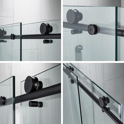 Woodbridge Frameless Bathtub Shower Doors 56-60" Width x 62" Height with 3/8"(10mm) Clear Tempered Glass in Matte Black Finish