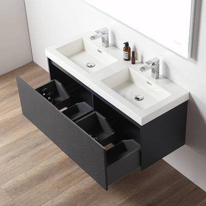 Blossom 48 Inch Double Sink Bathroom Vanity with Side Cabinets, All Wood Wall Mounted Floating Bathroom Vanity Cabinet with Acrylic Sink, Soft-Close Drawers, Bathroom Vanities, Night Blue