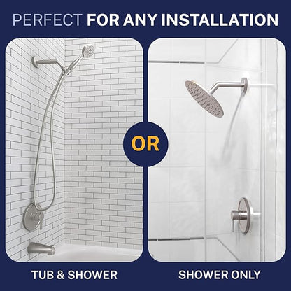 HammerHead Showers Solid Metal Single-Handle Trim Kit with Rough-In Shower Valve, Volume and Temperature Control, Pressure Balance, Brushed Nickel