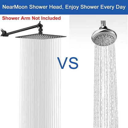 NearMoon Rain Shower Head, High Flow Stainless Steel Square Rainfall Shower, High Pressure Design, Awesome Shower Experience Even At Low Water Flow (10 Inch, Matte Black)