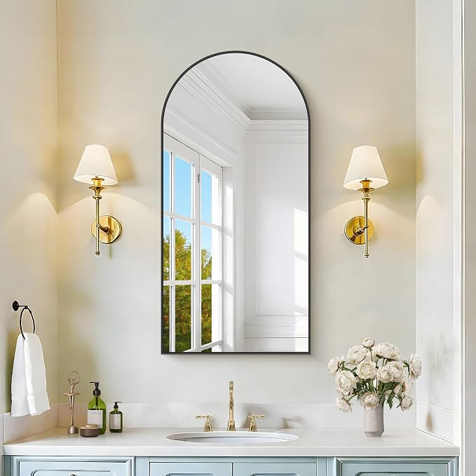 COFENY Arched Mirror, 20’’x40’’ Black Arch Mirror for Bathroom, Arched Bathroom Mirror with Frame, Modern Wall Mounted Mirror for Over Sink Mantle Bedroom Vanity Living Room Entryway