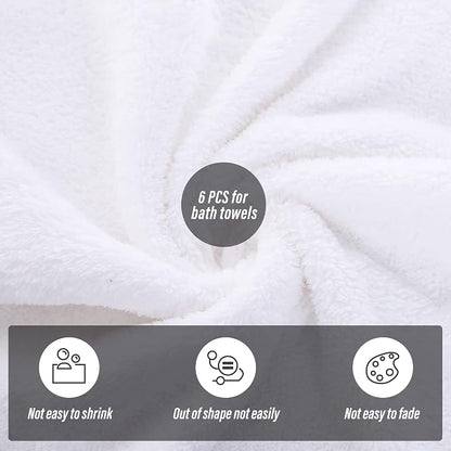 MOONQUEEN 6 Pack Premium Bath Towel Set - Quick Drying - Microfiber Coral Velvet Highly Absorbent Towels - Multipurpose Use as Bath Fitness, Bathroom, Shower, Sports, Yoga Towel (White)