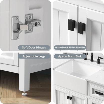 48 Inch Bathroom Vanity with Sink, Solid Wooden Frame Bathroom Storage Cabinet, Modern Bathroom Vanities Set Bathroom Cabinet with Soft Closing Doors & Drawers-White