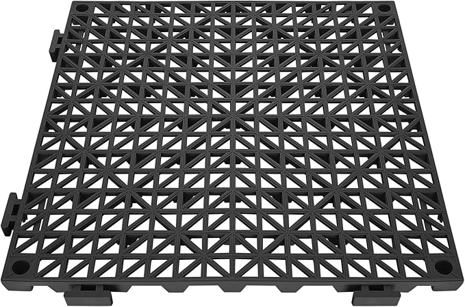 Happybuy Interlocking Tiles 50 PCS Black, Drainage Tile 12x12x0.5 Inches, Outdoor Deck Interlocking Floor Tiles for Pool Shower Bathroom Deck Patio Garage