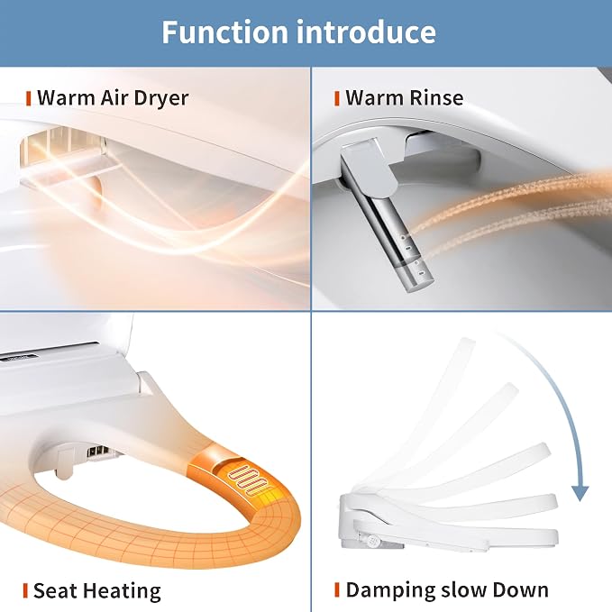 KERDE P30A Electric Bidet Toilet Seat - Smart Heated Seat with Auto-Flush, Side Panel Control for Existing Toilets, Quiet Close Lid & Warm Air Dryer Elongated