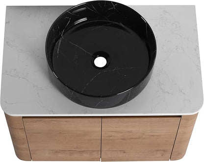 Malwee 30" Floating Bathroom Vanity with Sink, 30 Inch Wall Mounted Bathroom Cabinet Combo, Modern Single Sink Bath Storage Vanity Set, with 2 Soft Close Doors and Ceramic Vessel Basin Top(30-RR