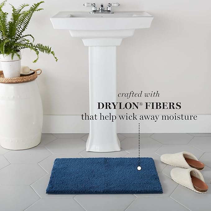 MARTHA STEWART Drylon Microfiber Bath Rug - 1 Piece, Ultra Soft Plush, Non-Slip, Thick, Washable Bathroom Rugs, Home Decor Accessories, Household Essentials, Small Bath Mat, 17" x 24", Navy Blue