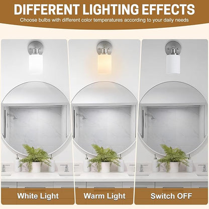 2-Pack 1-Light Vanity Lights, Brushed Nickel Bathroom Light Fixture with Textured Milky White Glass Shade, E26 Modern Vanity Lighting Fixture for Bathroom Wall Sconce