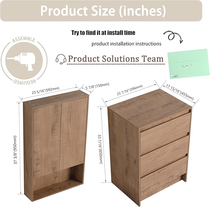 72" Bathroom Vanity Set, 72 Inch Modern Freestanding Vanity with 9 Drawers and 1 Wall-Mounted Side Cabinet, Double Resin Sinks Floor Stand Cabinet Set Imitative Oak