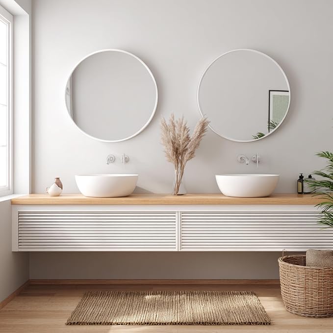 White Bathroom Mirror 30 inch, 2 Pack Wall Mirror,Matte Metal Frame | High Definition Mirror, Easy Installation, Circular Mirrors for Living room Cloakroom, Hallway, Bathroom