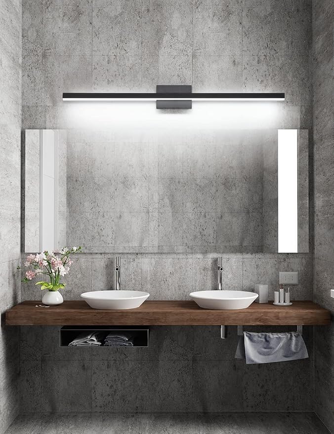 Joossnwell LED Vanity Light Black 47.2inch Modern Bathroom Lighting Fixtures Over Mirror Aluminum Wall Lights 30W 6000K