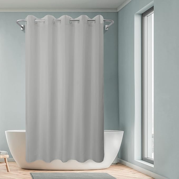 River Dream No Hook Long Shower Curtain or Liner Microfiber Grey, 71x80 | Waterproof Fabric Shower Curtain Set, Bottom Magnets, Soft & Machine Washable, 71W x 80H