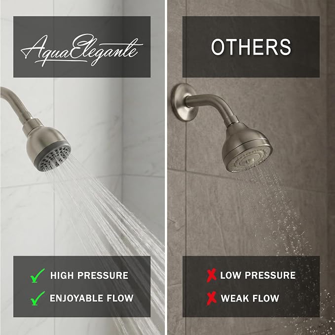 High Pressure Shower Head - 1.8 GPM - Brushed Nickel | Best 3 Inch Wall Mount Bathroom Showerhead For Boosting Low Flow With Anti-Clog Nozzles, Adjustable Brass Ball Joint