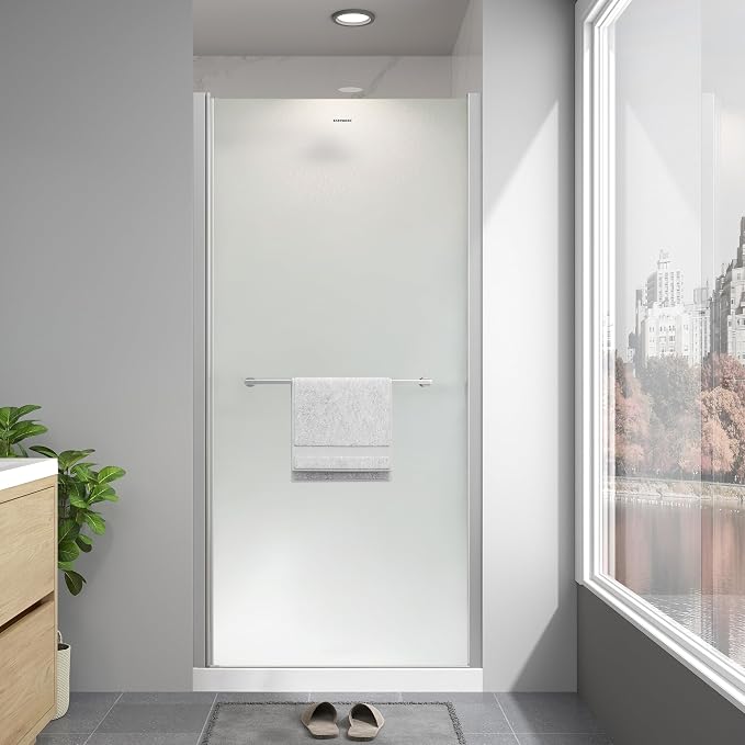 36"-38"W x 72"H Frameless Pivot Frosted Shower Door Brushed Nickel | 1/4"(6mm) SGCC Tempered Glass with Explosion-Proof Film &Nano Coating,Customizable Width