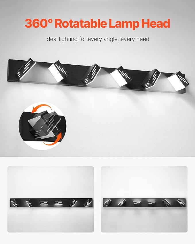 VEVOR 6-Light LED Modern Vanity Light Fixtures, 40.35-Inch, Black Finish Bathroom Wall Lighting Fixture Over Mirror, with IP44 Waterproof, for Bathroom, Living Room, Bedroom, Hallway, Cool White 6000K