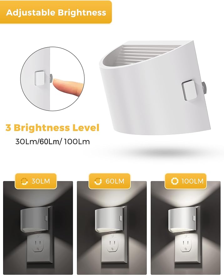 L LOHAS LED Night Lights Plug into Wall, Dimmable Night Light 2 Pack | Plug in Night Light with 3 Level Brightness, 5000K Daylight, White Housing