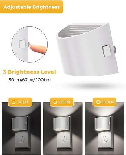 L LOHAS LED Night Lights Plug into Wall, Dimmable Night Light 2 Pack | Plug in Night Light with 3 Level Brightness, 5000K Daylight, White Housing