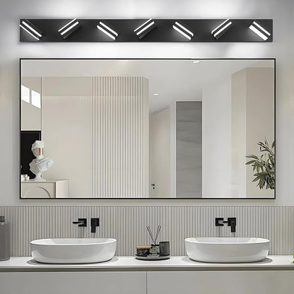 IZORRO LED Modern Bathroom Lights Fixtures(7-Light,Dimmable),Matte Black Acrylic Wall Lighting,Vanity Lights for Bathroom Over Mirror - 6000k 40In （No Assembly Required）