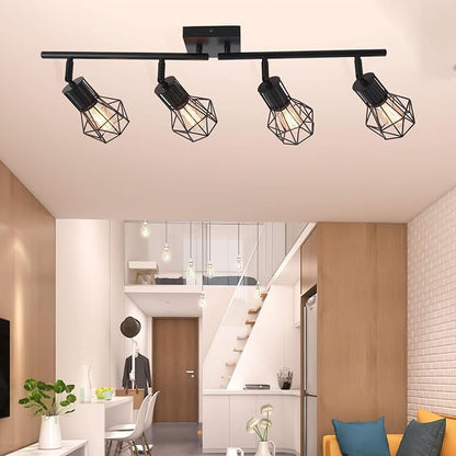 Track Lighting Fixtures Ceiling，Industrial Black Kitchen Track Lighting for Kitchen, Living Room, Dining Room, Hallway（E26 | Matte black metal build, adjustable heads, easy ceiling mount. E26 socket fits bulbs for industrial farmhouse indoor spaces