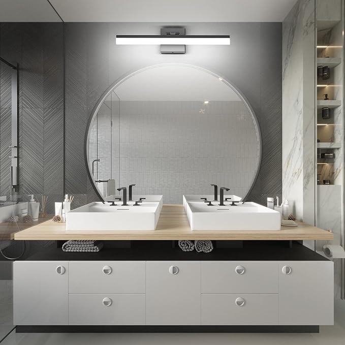 Ralbay 24" LED Modern Black Vanity Light 14W Adjustable Matte Black Bathroom Vanity Light Modern LED Bathroom Vanity Light Fixtures Over Mirror (6000K Cool White Light)
