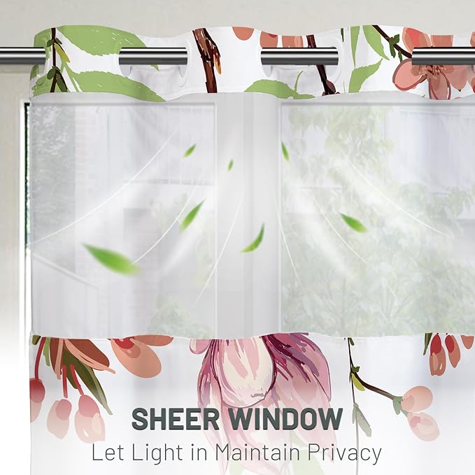 No Hook Floral Shower Curtain with Liner, Pink, 71x86 | Snap in Liner, 3 in 1, Water Repellent, Easy Install, Machine Washable, Hotel Style for Bathroom, Watercolor Pattern
