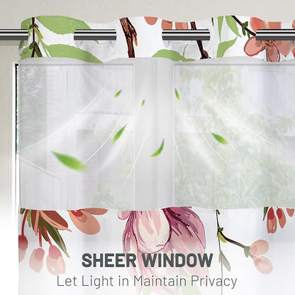 No Hook Floral Shower Curtain with Liner, Pink, 71x86 | Snap in Liner, 3 in 1, Water Repellent, Easy Install, Machine Washable, Hotel Style for Bathroom, Watercolor Pattern