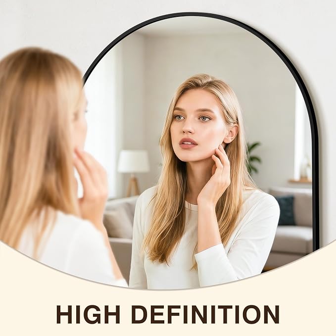 Arched Bathroom Vanity Mirror for Over Sink, 55”x30”, Black | HD Tempered Glass, Anti-Rust Metal Frame, Hanging or Leaning, Wall Mirrors for Bathroom Sink, Bedroom, Living Room, Entryway
