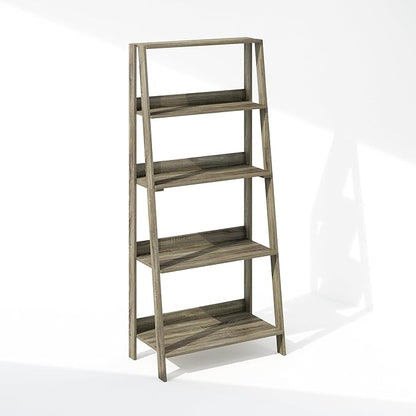 Furinno Ladder Display Shelf, 5-Tier Ladder Shelf, Ladder Bookshelf, Display Storage Shelves, 13 x 23.6 x 53.5, for Living Room, Home Office, French Oak