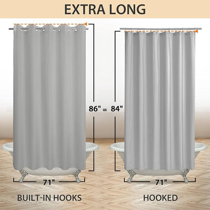 River Dream Extra Long Shower Curtain No Hooks or Liner Needed, Grey | Soft Microfiber, 84" Long Fabric Shower Curtain Set Waterproof, Bottom Magnets, Machine Washable, 71W x 86H(84H)