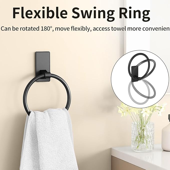 4 Pieces Bathroom Hardware Set, Stainless Steel Bathroom Accessory Set, 16 Inch Bath Towel Bar Set Self Adhesive Towel Racks for Bathroom Wall Mounted，Matte Black