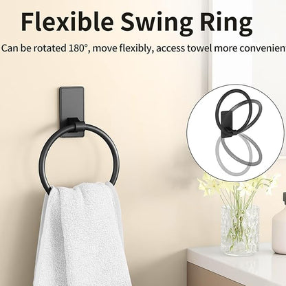 4 Pieces Bathroom Hardware Set, Stainless Steel Bathroom Accessory Set, 16 Inch Bath Towel Bar Set Self Adhesive Towel Racks for Bathroom Wall Mounted，Matte Black
