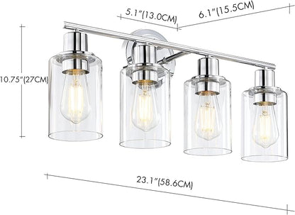 4-Light Chrome Bathroom Light Fixture Over Mirror,4-Light Chrome Vanity Lights for Bathroom 4 Bulb Wall Light Over Sink Cabinet