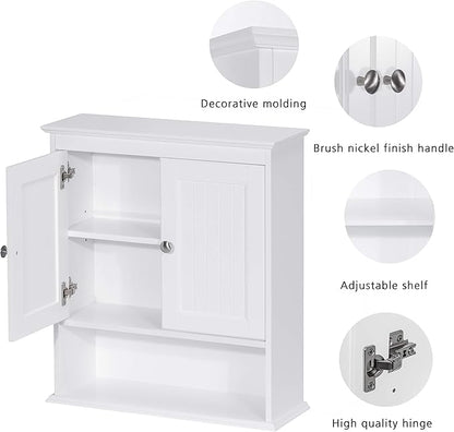 Spirich Bathroom Cabinet Wall Mounted with Doors, Wood Hanging Cabinet with Doors and Shelves Over The Toilet, Bathroom Wall Cabinet White | Wall Mounted, with Doors, Hanging Cabinet, Over The Toilet