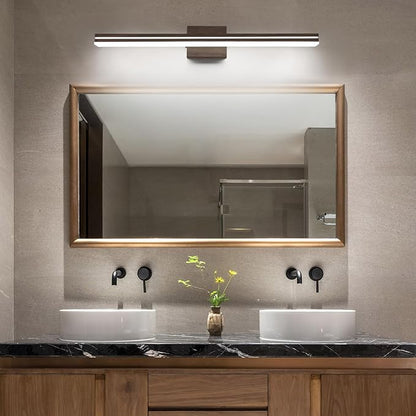 SineRise LED Modern Bathroom Vanity Light Fixtures (32-Inch, 3000K/4000K/6000K, Dimmable), Brown Wood Painted Modern Acrylic Bathroom Wall Lighting Fixtures Over Mirror