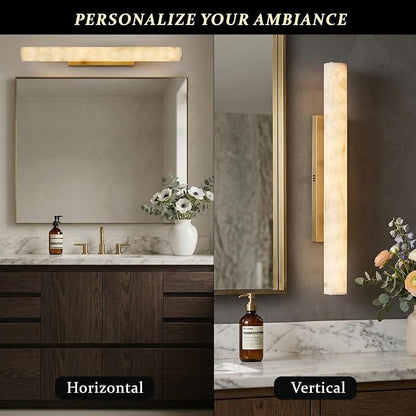 36" Alabaster Wall Sconce, Large Brass Linear Sconce, Modern Bathroom Vanity Light, 3000K Dimmable Faux Alabaster Sconces, Durable Indoor Wall Lamp for Bedroom Living Room, Entryway, Stairs (1 Pack)