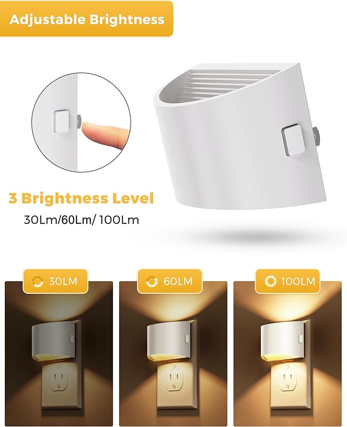 L LOHAS LED Night Lights Plug into Wall, Dimmable Night Light 2 Pack | Plug in Night Light with 3 Level Brightness, 3000K Soft White, White Housing