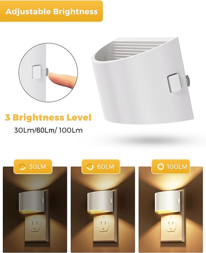 L LOHAS LED Night Lights Plug into Wall, Dimmable Night Light 2 Pack | Plug in Night Light with 3 Level Brightness, 3000K Soft White, White Housing