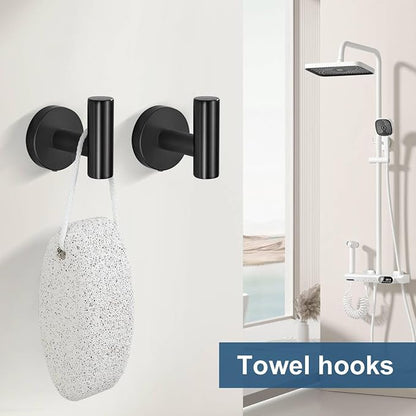 5 Pieces Matte Black Bathroom Hardware Accessories Set, Bathroom 23.6 Inch Towel Bar Set Stainless Steel Toilet Paper Holder Round Towel Racks for Bathroom Wall Mounted