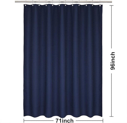 Extra-Long Waffle Weave Shower Curtain 71 Inch W x 96 Inch H - Hotel Luxury Spa, 230 GSM Heavy Weighted Fabric, Water Repellent, Navy Blue, 71x96