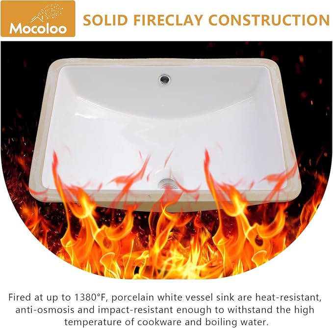 Mocoloo Undermount Bathroom Sink 21x14 Inch White Bathroom Ceramic Sink Undermount Rectangular Vanity Sinks White Porcelain Lavatory Hand Basin Under Counter with Overflow Drain