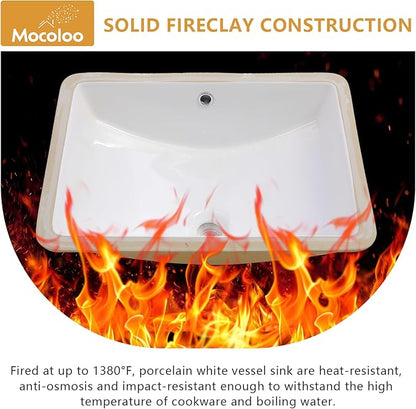 Mocoloo Undermount Bathroom Sink 21x14 Inch White Bathroom Ceramic Sink Undermount Rectangular Vanity Sinks White Porcelain Lavatory Hand Basin Under Counter with Overflow Drain