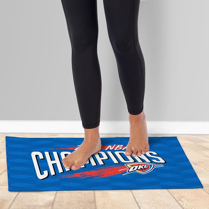 Northwest Oklahoma City Thunder 2025 NBA Champions Worthy Washable Rug, Official 20" x 32" Printed Accent Mat with Non-Slip Backing, Basketball Fan Decor for Entryway, Bathroom, or Laundry Room