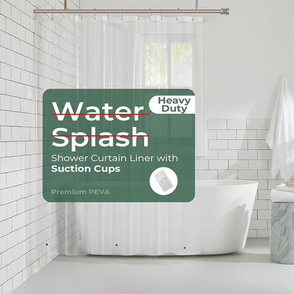 Clear Shower Curtain Liner with Side Suction Cups, Premium PEVA Plastic Shower Liner with 3 Magnets, Waterproof Bathroom Curtain, 72 x 84, Heavy Duty Clear
