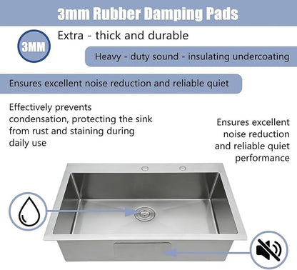 33x22 Inch Drop In Kitchen Sink, Topmount Stainless Steel Brushed Nickel Single Bowl Kitchen Sink, Extra-thick 16 Gauge For RV Laundry Utility with Dish Grid and Basket Strainer YSD013