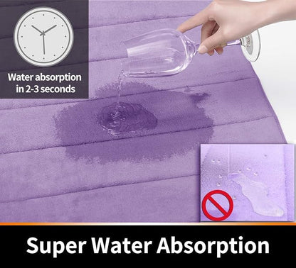 Yimobra Memory Foam Bath Mat, Super Soft Absorbent Bathroom Rug Non Slip, Quick Dry, Machine Washable Floor Carpet for Tub Shower, Home Decor Accessories, 24x17, Lavender
