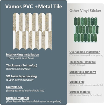 Vamos Tile Peel and Stick Backsplash Seamless Tile,PVC+Light Gold,10 Sheets | Stick on Backsplash for Kitchen & Bathroom,Honey Travertine+White+Light Gold Self Adhesive Backsplash Tile 11.9''x10.8''