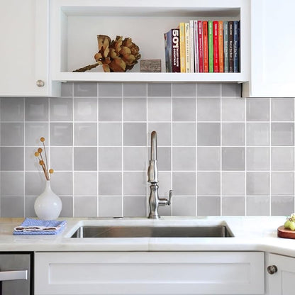 Commomy Thicker Gray Peel and Stick Tiles - 10 pcs of 12" x 12" - 3D Adhesive Square Peel and Stick Tiles Backsplash for Kitchen, Bathroom, Removable, Waterproof, Vinyl Wall Tile (Gray)