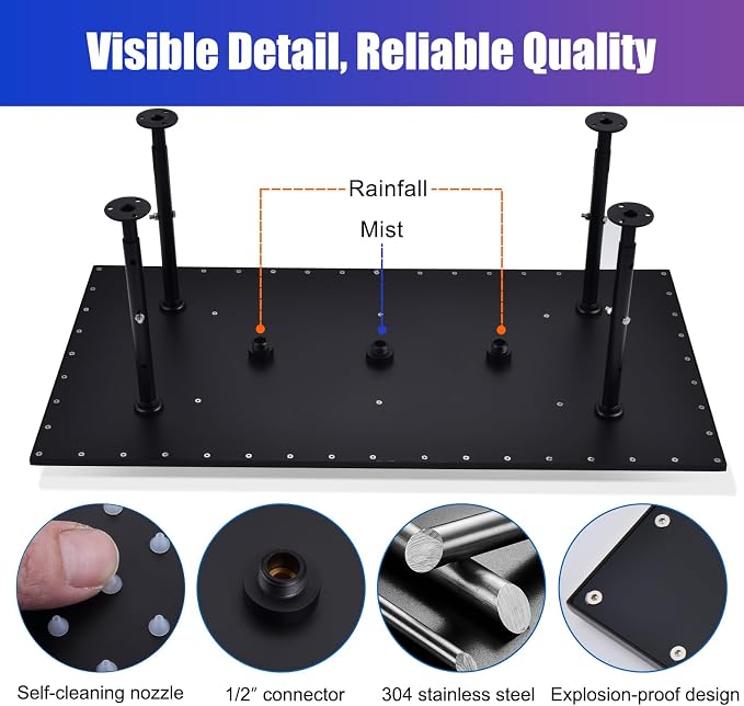 2-Functions Luxury High Pressure Rain Shower Head, 16"x32" Large Ceiling Full Body Shower Head with Silicone Nozzles Rectangle Mist Showerhead, Black Finish